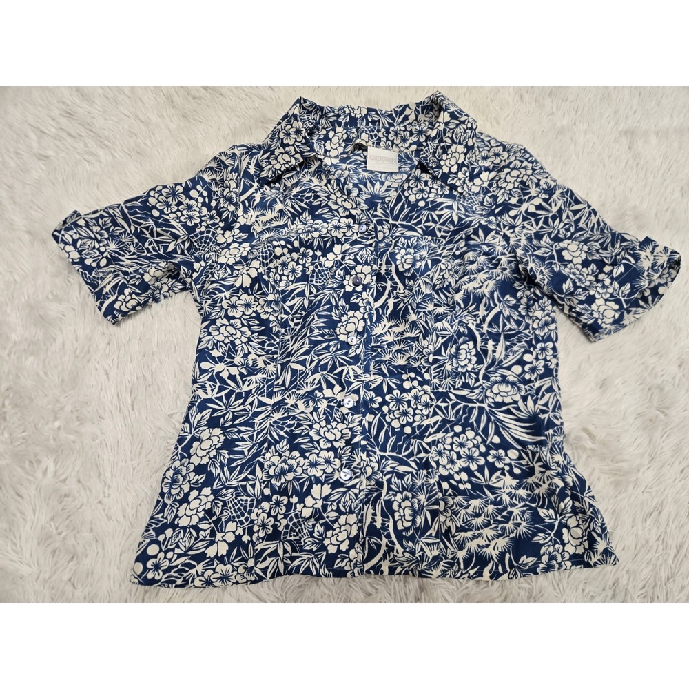 Vintage Geiger Hawaiian Women's Silk Floral Colorful Button Shirt Sz 38 Button